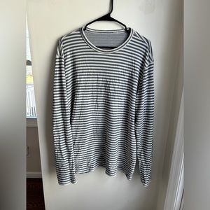 Faherty Gray and White Striped Long Sleeve Tee